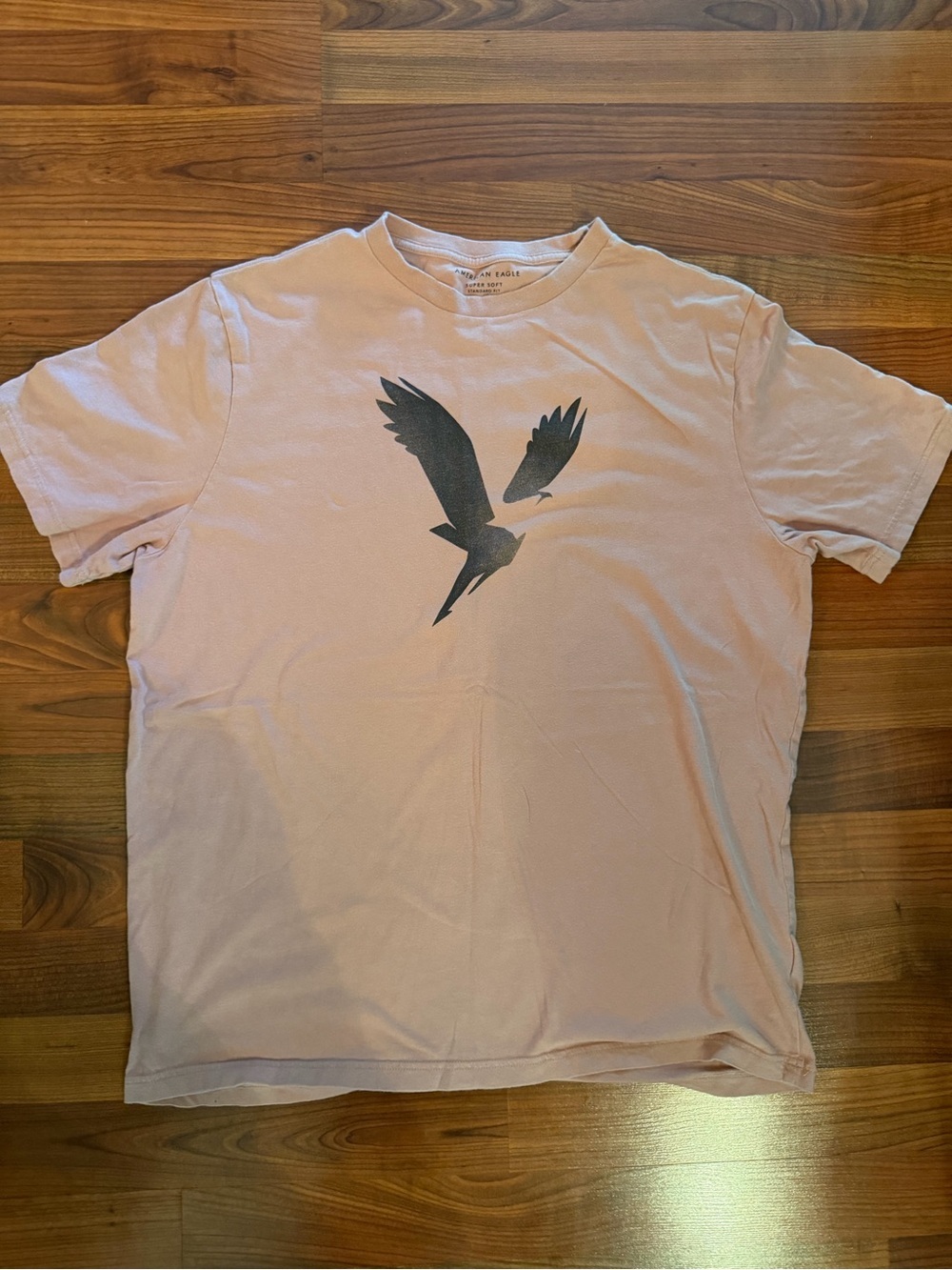 American Eagle Outfitters Light Pink T-Shirt with Dark Gray Eagle Graphic
